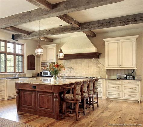 Distressed white cabinets brick is an excellent material to use in a rustic kitchen. Rustic Kitchen Designs - Pictures and Inspiration
