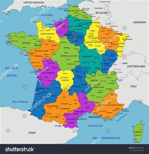 Colorful France Political Map Clearly Labeled стоковая векторная