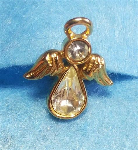 Guardian Angel Tac Pin Clear Rhinestones Gold Tone Lapel Hat Pin Tiny