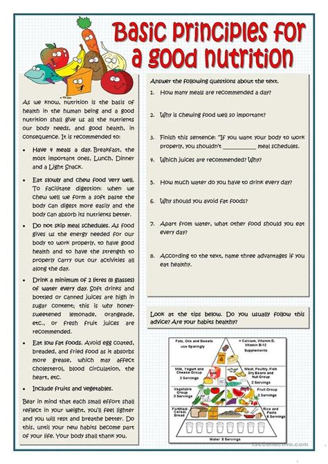 Basic Principles For A Good Nutrition Worksheet Free Esl Printable