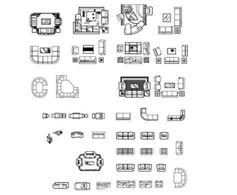 Common Sofa Sets Top View Elevation Blocks Cad Drawing Details Dwg File