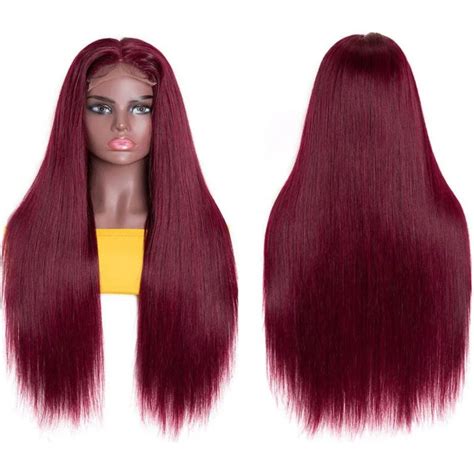 99j Color Burgundy Straight Hair Undetectable Lace Front Wig Tinashehair