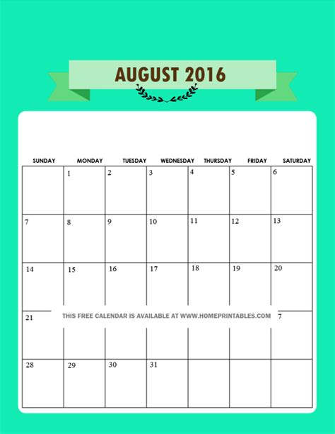 Get Your Free Printable August 2016 Calendar