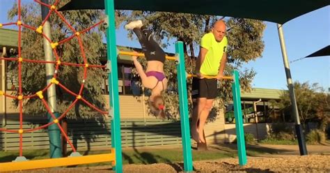 Dad Hilariously Tries To Copy His Daughters Gymnastics Moves Fizx