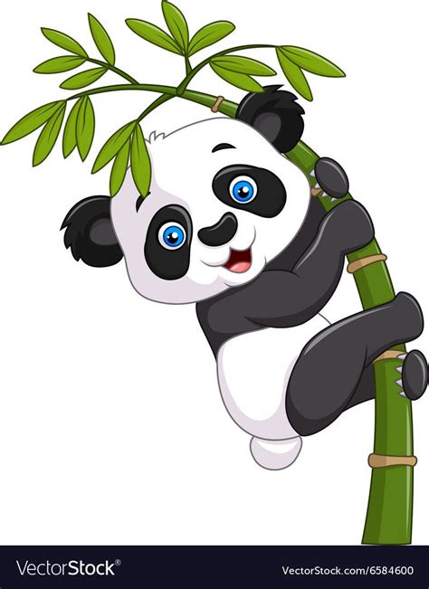 Illustration Of Cute Funny Baby Panda Hanging On A Bamboo Tree