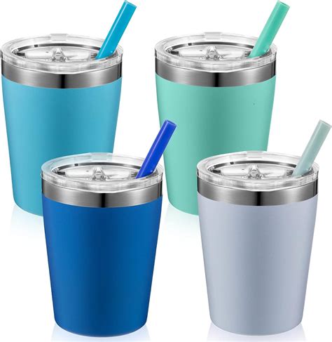 4 Set Stainless Steel Kids Cups Toddler Cups With Straws