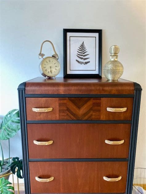 Sold Refinished Art Deco Style Waterfall Dresser Etsy Canada