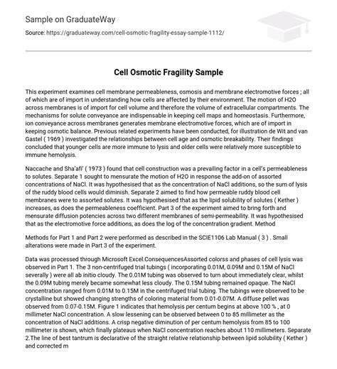⇉cell Osmotic Fragility Sample Essay Example Graduateway
