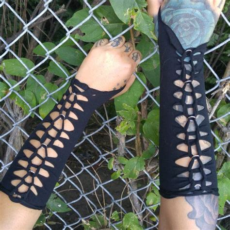 Black Fingerless Gloves Steampunk Arm Warmers Shredded Cosplay Goth