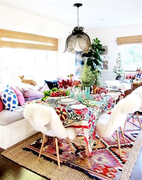 Vibrant Table Setting And Eating Area Boho Dining Room Eclectic