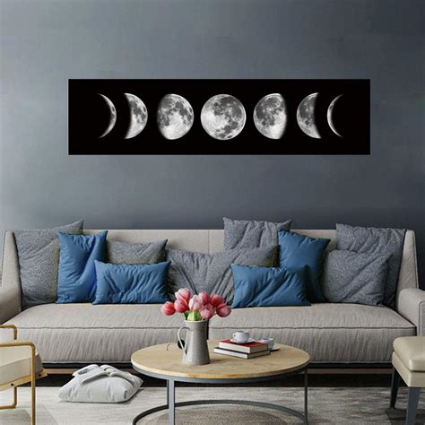 Moon Phase Wall Art Painting Black And White Moon Canvas Print Poster