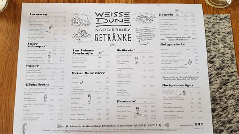 Speisekarte Von Weisse D Ne Cafe Norderney