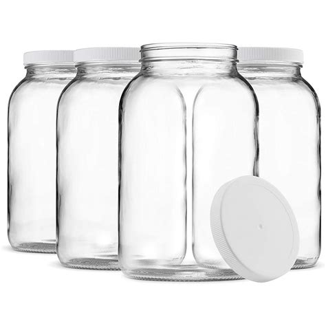 1 Gallon Glass Jar Set Of 4 Wide Mouth With Airtight Plastic Lid