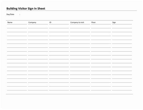 Building Visitor Sign In Sheet