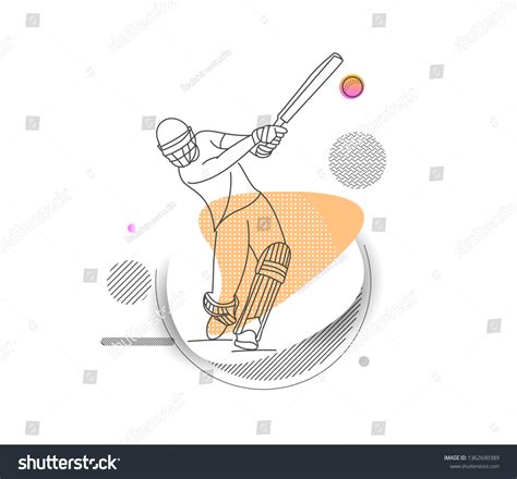 Concept Batsman Playing Cricket Championship Line Stock Vector Royalty