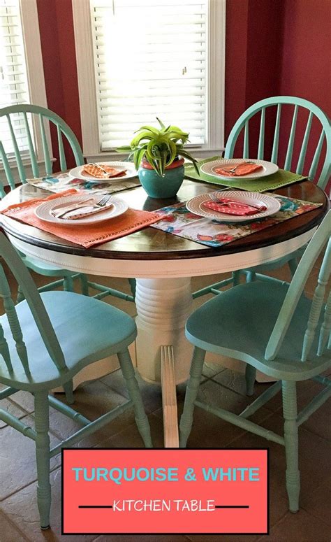 Turquoise and White Kitchen Table - A Chalk Paint Kitchen Table
