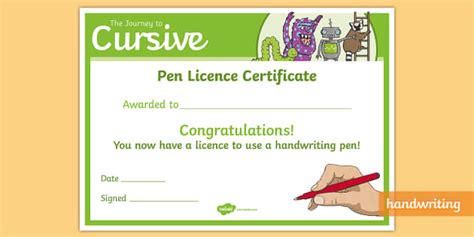 Cursive Handwriting Licence Certificate Lehrer Gemacht