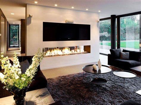 Luxurious white marble fireplace and empty wall. modern linear fireplaces contemporary living room design ...