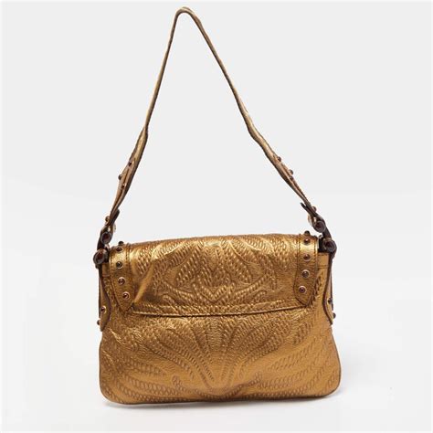 Gucci Gold Embossed Leather Pelham Runway Flap Bag For Sale At 1stdibs