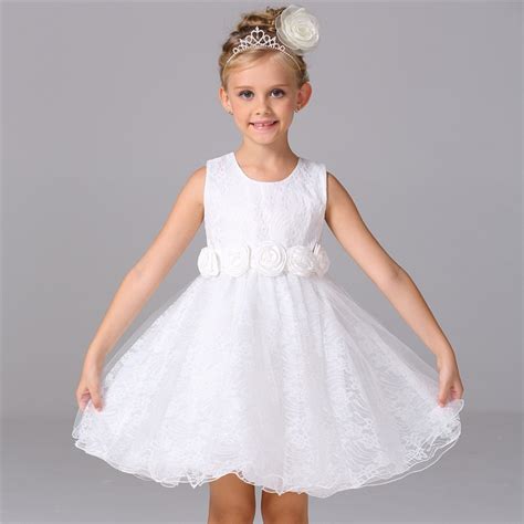 White Dresses For Girls 2017 Brand Tulle Lace Infant Toddler Pageant