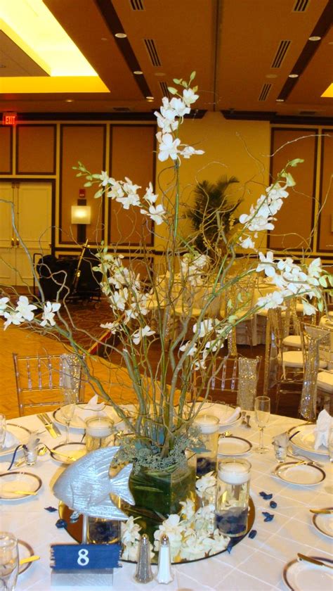 Dendrobium Orchids And Willow Branches Tall Centerpieces For Wedding