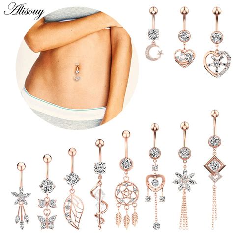Alisouy 1pc Heart Belly Button Ring Navel Piercing Female Sterling Silver Color 14g Belly