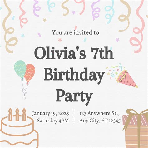 Editable Canva Kids Birthday Party Invitation5x7 Incheseditable