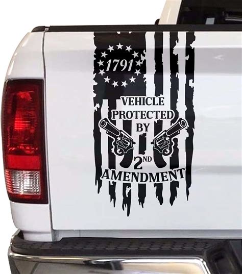 Protected By 2nd Amendment Weathered Flag Tailgate Decal Sticker