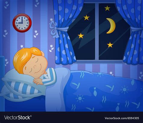 Cartoon Little Boy Sleeping In The Bed Vector Image On อนุบาล