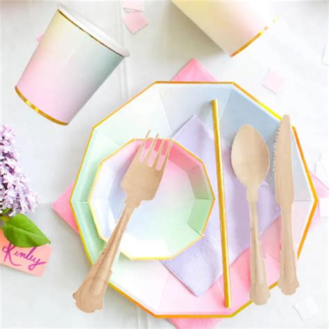 8 Set Pastel Colorful Disposable Tableware Kid Favors Party Paper Plate