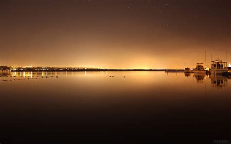 Light Horizon Cityscapes Night Lights Calm Harbour Boats Lakes Rivers