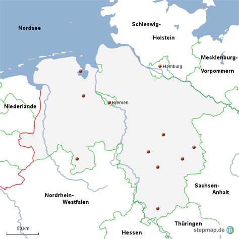 Alle karten und fotos sind urheberrechtlich geschützt und dürfen nur mit schriftlicher genehmigung kopiert werden. Niedersachsen Karte Mit Städten Und Flüssen - The ...