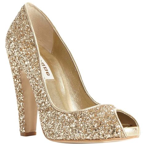 Dune Dhirl Glitter Peep Toe Block Heel Court Shoes Champagne Online