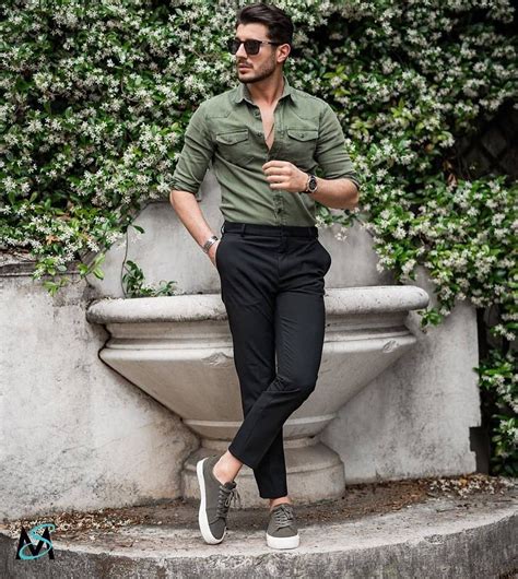 olive green shirt and black jeans mens outfits mens casual outfits summer mens casual outfits