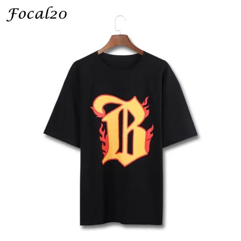 Focal20 Streetwear Flame Letter Print Women T Shirt Summer Short Sleeve Hip Hop Fire Print Loose