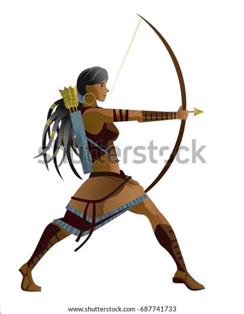 Indian Native African Huntress Archer Warrior Stock Vektor Royaltyfri 687741733 Shutterstock