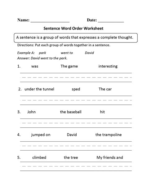 Building Sentences Worksheets 5th Grade