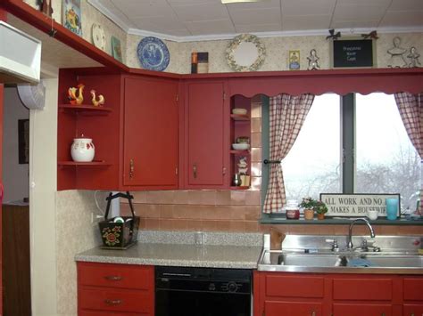 Rustic Red Lacquer Kitchen Cabinet