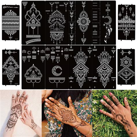 Buy Divawoo 12 Sheet Henna Tattoo Stencils Hand Temporary Tattoo