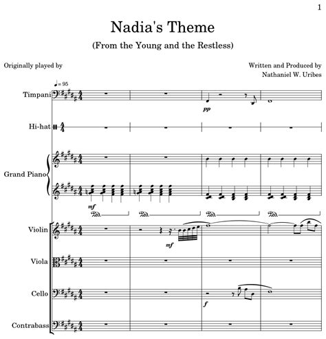Nadias Theme Sheet Music For Timpani Piano Violin Viola Cello Contrabass