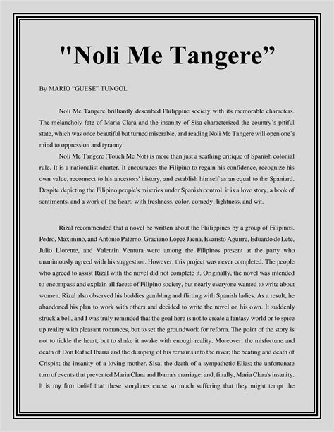 Reaction Paper About Noli Me Tangere Noli Me Tangere” By Mario