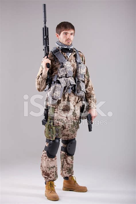 Heavy Armed Soldier Stock Photo Royalty Free Freeimages