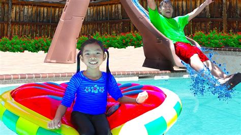 Emma Pretend Playing W Giant Water Slide In Swimming Pool Video For