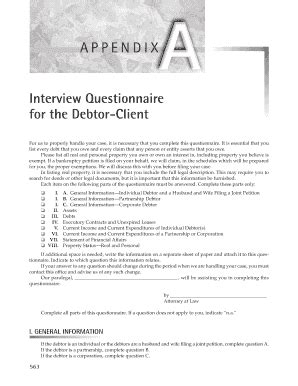 Fillable Online Interview Questionnaire For The Debtor Client Delmar