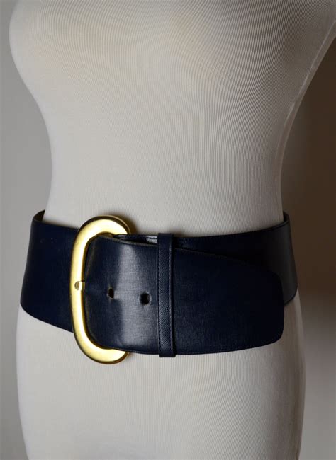 Vintage Belt 80s Womens Belt Wide Belt Navy Blue Belt Etsy Belts