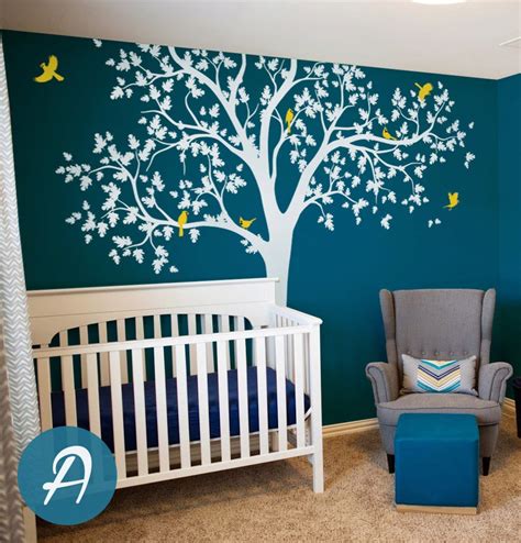 Oak Tree Decal White Tree Decal For Nursery Removable Wall Etsy
