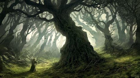 Wallpaper Andreas Rocha Artwork Digital Art Forest Dead Trees