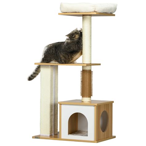 Klimboom Voor Katten Tot 5 Kg Eikenhouten Krabpaal Met Kattenhuis En