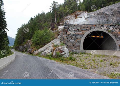 Main Road Entering The Tunnel And A Detour Norway Stock Image Image