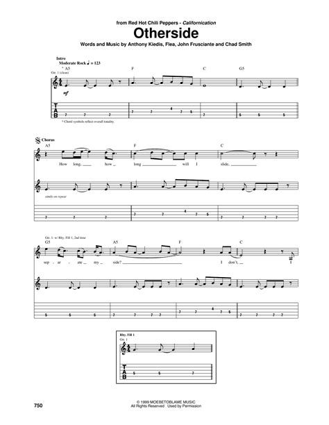 Tablature Guitare Otherside De Red Hot Chili Peppers Tablature Guitare